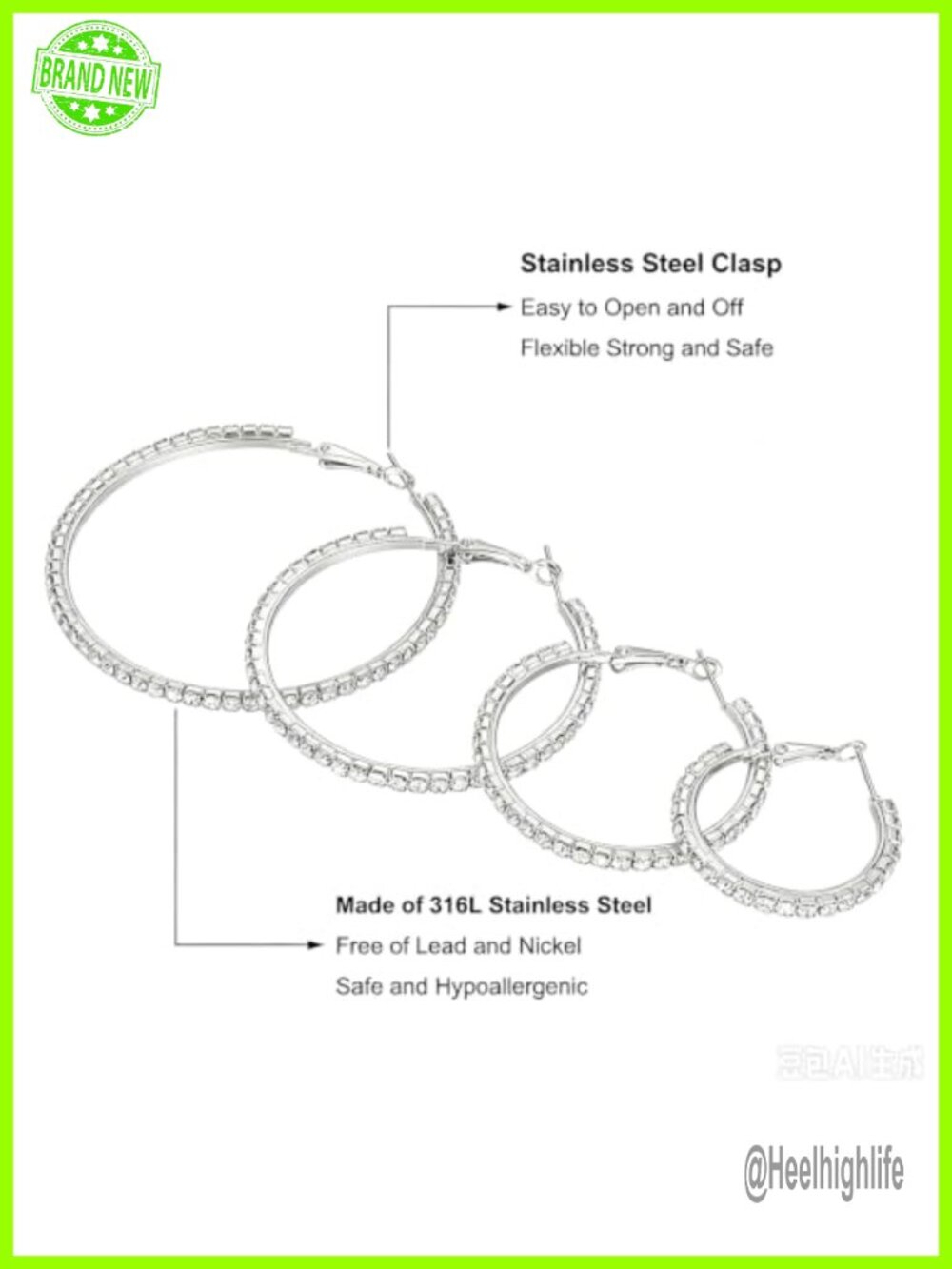 Silver Hoop Earrings Set for Women Rhinestone 4 Pairs